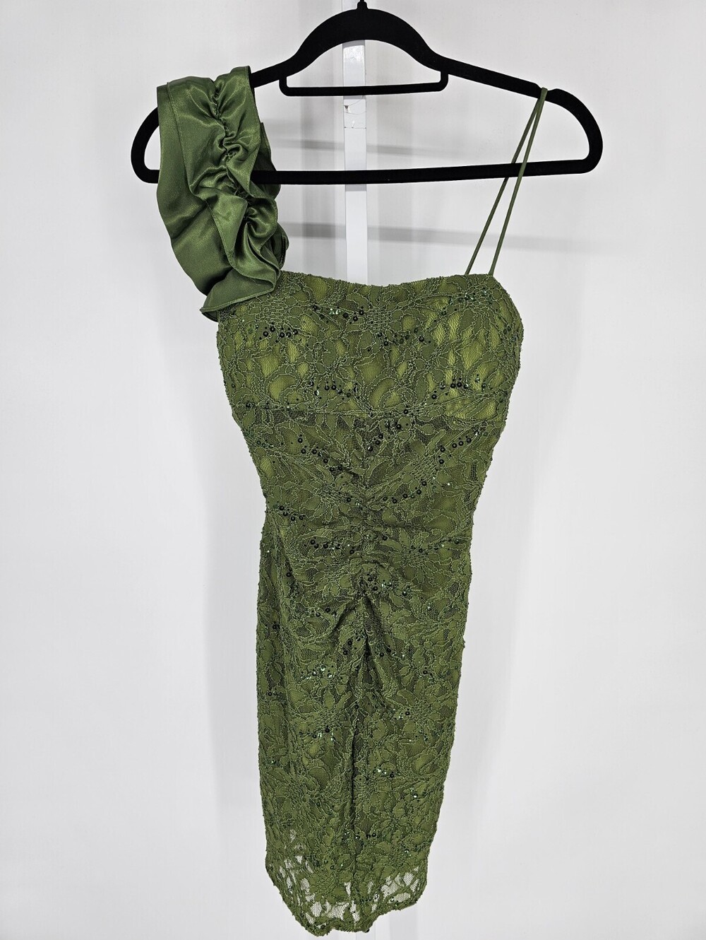 Jump Womens 90s Y2K Vintage Formal Party Dress Green Lace Mini Size 3/4 Prom